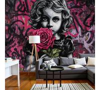 Papel Tapiz Fotográfico 3D Arte Callejero De Graffiti 200x140cm Mural de Papel Pintado Panorámico Niña Rosa Decoración Pared para Habitacion, Salón, Oficina, Rosa