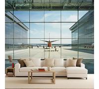 Papel Tapiz Fotográfico 3D Aviones Paisaje Avion Aeropuerto Mural Tejido no Tejido Mate Moderno Fotomurales Para Habitación infantil Salon Dormitorio Oficina Murales Decorativos Pared 200x140 cm