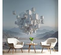 Papel Tapiz Fotográfico 3D Blanco Grisáceo Arquitectura De Montaña 400X280Cm Pintado Panorámico,Geometría Del Paisaje Murales Decoración Pared Moderna Para Cuarto De Niño Dormitorio Salón Oficina