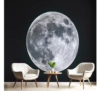 Papel Tapiz Fotográfico 3D Blanco Y Negro Luna Llena En El Cielo Nocturno 200X140Cm Pintado Panorámico,Paisaje Sencillo Murales Decoración Pared Moderna Para Cuarto De Niño Dormitorio Salón Oficina