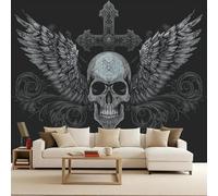 Papel Tapiz Fotográfico 3D Calavera Alas Cruz Gótico Estilo Mural Tejido no Tejido Mate Moderno Fotomurales Para Habitación infantil Salon Dormitorio Oficina Murales Decorativos Pared 400x280 cm
