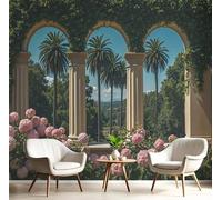 Papel Tapiz Fotográfico 3D Calcomanías De Pared, Escena Flores La Selva Sala De Estar Tv Fondo Mural,Estilo Arquitectónico Clásico Papel Tapiz 3D Decoración Dormitorio Mural-250 × 175 cm