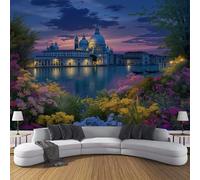 Papel Tapiz Fotográfico 3D Calcomanías De Pared, Magnífico Edificio Blanco Sala De Estar Tv Fondo Mural,Tema Vista Nocturna La Ciudad Papel Tapiz 3D Decoración Dormitorio Mural-250 × 175 cm