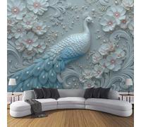 Papel Tapiz Fotográfico 3D Calcomanías De Pared, Patrón Floral De Pavo Real Degradado Sala De Estar Tv Fondo Mural,Tema De Relieve Papel Tapiz 3D Decoración Dormitorio Mural-250 × 175 Cm
