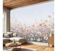 Papel Tapiz Fotográfico 3D Campo Flores Silvestres Primavera 250x175cm Papel Pintado Panorámico Flores Plantas Fotomurales de Seda Decoración de Pared para Cuarto de Niño, Salón, Oficina, Rosa Claro
