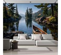Papel Tapiz Fotográfico 3D Canoas De Lago 200Anx140Al cm Papel Pintado Panorámico, Paisaje Realista Murales Decoración Pared Moderna para Cuarto de Niño, Salón, Oficina