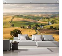 Papel Tapiz Fotográfico 3D Casas En Campos De Trigo 250Anx175Al cm Papel Pintado Panorámico, Pastoral Rural Murales Decoración Pared Moderna para Cuarto de Niño, Salón, Oficina