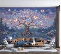 Papel Tapiz Fotográfico 3D Cerezos En Flor Mariposas 350Anx256Al cm Papel Pintado Panorámico, Sueños Paisaje Murales Decoración Pared Moderna para Cuarto de Niño, Salón, Oficina