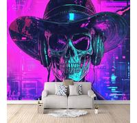 Papel Tapiz Fotográfico 3D Cráneo Gótico 500x280 cm Estilo Cibernético Papel Pintado Panorámico, Murales Decoración Pared Moderna para Cuarto de Niño, Salón, Oficina,dormitorio