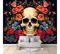 Papel Tapiz Fotográfico 3D Cráneo Gótico 500x280 cm Papel Pintado Panorámico, Flores Murales Decoración Pared Moderna para Cuarto de Niño, Salón, Oficina