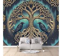 Papel Tapiz Fotográfico 3D Cuervo Nórdico 300x256 cm Papel Pintado Panorámico, Árbol Del Mundo Murales Decoración Pared Moderna para Cuarto de Niño, Salón, Oficina