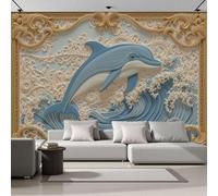 Papel Tapiz Fotográfico 3D Delfines saltando fuera del agua 200x140cm, Papel Pintado Belleza natural, Murales Decoración XL Pared Moderna para Cuarto de Niño, Salón, Oficina oro