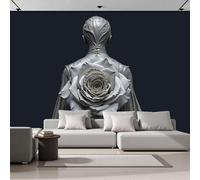 Papel Tapiz Fotográfico 3D Escultura Figura Humana Rosa Yeso 350x250cm Papel Pintado Panorámico Arte Escultórico Fotomurales de Seda Decoración de Pared para Cuarto de Niño, Salón, Oficina, Negro