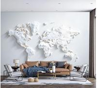 Papel Tapiz Fotográfico 3D Estilo 3D minimalista 450x315cm Papel Pintado Panorámico, Mapa del mundo blanco Murales Decoración Pared Moderna para Cuarto de Niño, Salón, Oficina Blanco