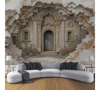 Papel Tapiz Fotográfico 3D Europeo Puertas Ventanas 250×175cm Papel Pintado Panorámico, Retro Arquitectura Murales Decoración Pared Moderna para Cuarto de Niño, Salón, Oficina