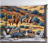 Papel Tapiz Fotográfico 3D Exquisitos caballos vaqueros del Oeste Textura de pintura al óleo 300x210cm Papel Pintado Panorámico,Fuera De La Ventana Murales Decoración Pared Moderna para Cuarto Salón