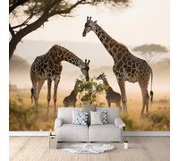 Papel Tapiz Fotográfico 3D Familia De Jirafas 250x175 cm Papel Pintado Panorámico, Pradera Murales Decoración Pared Moderna para Cuarto de Niño, Salón, Oficina
