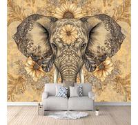 Papel Tapiz Fotográfico 3D Flor De Mandala De Elefante 500x280 cm Papel Pintado Panorámico, Murales Decoración Pared Moderna para Cuarto de Niño, Salón, Oficina