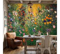Papel Tapiz Fotográfico 3D Flores exquisitas Inspirado por Gustav Klimt 300x210cm Papel Pintado Panorámico, Fuera De La Ventana Murales Decoración Pared Moderna para Cuarto de Niño, Salón, Oficina