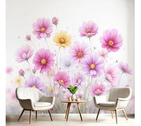 Papel Tapiz Fotográfico 3D Flores Silvestres Cosmos Con Estampado Acuarela Flores, 300Anx210Al cm Rosa Papel Pintado Panorámico, Murales Decoración Pared para Cuarto de Niño Salón Oficina