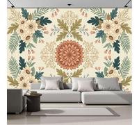 Papel Tapiz Fotográfico 3D Follaje Simétrico 200Anx140Al cm Papel Pintado Panorámico, Floral Vintage Murales Decoración Pared Moderna para Cuarto de Niño, Salón, Oficina