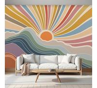 Papel Tapiz Fotográfico 3D Franjas De Radiación Solar 400Anx280Al cm Papel Pintado Panorámico, Póster Retro Murales Decoración Pared Moderna para Cuarto de Niño, Salón, Oficina