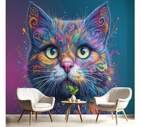 Papel Tapiz Fotográfico 3D Gato Pintado 400Anx280Al cm Papel Pintado Panorámico, Linda Ilustración Murales Decoración Pared Moderna para Cuarto de Niño, Salón, Oficina