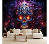Papel Tapiz Fotográfico 3D Gótico Llamas Calavera Ardiendo Mural Tejido no Tejido Mate Moderno Fotomurales Para Habitación infantil Salon Dormitorio Oficina Murales Decorativos Pared 200x140 cm
