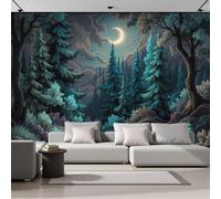Papel Tapiz Fotográfico 3D La Luz La Luna Baña El Bosque 150 × 105 Cm Papel Pintado Panorámico, Murales Decoración Pared Paisaje Sendero Forestal Para Cuarto De Niño, Salón, Oficina - Azul-Verde