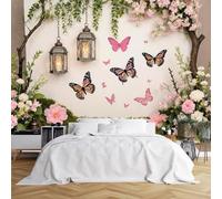 Papel Tapiz Fotográfico 3D Linternas Y Mariposas Papel Tapiz Tela De Seda,Sala De Estar Dormitorio Fotografía Póster Decoración De Pared-200X140Cm Mural De Panorámico