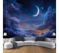 Papel Tapiz Fotográfico 3D Luna Nueva Cielo Nocturno 450×315cm Papel Pintado Panorámico, Nubes Ensueño Murales Decoración Pared Moderna para Cuarto de Niño, Salón, Oficina