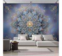 Papel Tapiz Fotográfico 3D Mandala azul y dorado 250x175cm, Papel Pintado Estilo de lujo moderno, Murales Decoración XL Pared Moderna para Cuarto de Niño, Salón, Oficina Azul oscuro