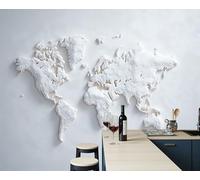 Papel Tapiz Fotográfico 3D Mapa del mundo 350x256cm, Papel Pintado Sencillo y moderno, Murales Decoración XL Pared Moderna para Cuarto de Niño, Salón, Oficina Blanco