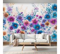 Papel Tapiz Fotográfico 3D Mar Vibrante Flores 300Anx210Al cm Papel Pintado Panorámico, Ilustración Arte Floral Murales Decoración Pared Moderna para Cuarto de Niño, Salón, Oficina
