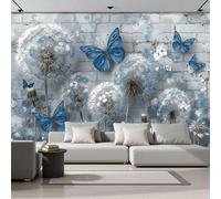 Papel Tapiz Fotográfico 3D Mariposa diente de león 450x356cm, Papel Pintado Estilo campestre, Murales Decoración XL Pared Moderna para Cuarto de Niño, Salón, Oficina azul