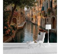 Papel Tapiz Fotográfico 3D Marrón Arquitectura Veneciana 450X300Cm Pintado Panorámico,Paisaje De Vías Fluviales Murales Decoración Pared Moderna Para Cuarto De Niño Dormitorio Salón Oficina