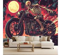 Papel Tapiz Fotográfico 3D Motocicleta Calavera Estilo Gótico Mural Tejido no Tejido Mate Moderno Fotomurales Para Habitación infantil Salon Dormitorio Oficina Murales Decorativos Pared 300x210 cm