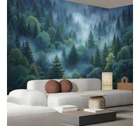 Papel Tapiz Fotográfico 3D Niebla Bosque Siempre Verde Con Estampado Paisaje Onírico, 300Anx210Al cm Gris verde Papel Pintado Panorámico, Murales Decoración Pared para Cuarto de Niño Salón Oficina