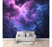 Papel Tapiz Fotográfico 3D Nube Oscura, Relámpago Púrpura 500x280 cm Papel Pintado Panorámico, Paisaje Natural Murales Decoración Pared Moderna para Cuarto de Niño, Salón, Oficina