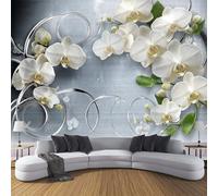 Papel Tapiz Fotográfico 3D Orquídea Hojas 352×250cm, Papel Pintado Panorámico Simples Círculos Líneas, Murales Decoración XXL Pared Moderna para Cuarto de Niño, Salón, Oficina