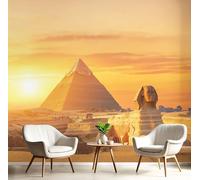 Papel Tapiz Fotográfico 3D, Paisaje Arquitectónico Naranja claro Papel Tapiz, Sala de Estar Dormitorio Atardecer En Pirámides Póster Decoración de Pared, 300Anx210Al cm Mural De Panorámico