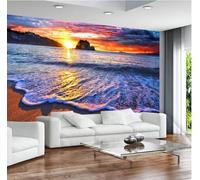 Papel Tapiz Fotográfico 3D Paisaje De Playa Al Amanecer Y Al Atardecer Papel Pintado Panorámico,Murales Decoración Pared Para Cuarto De Niño,Salón,Oficina-430X300Cm