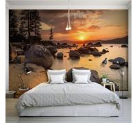 Papel Tapiz Fotográfico 3D Paisaje De Playa Al Amanecer Y Al Atardecer Papel Pintado Panorámico,Murales Decoración Pared Para Cuarto De Niño,Salón,Oficina-400X280Cm