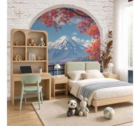 Papel Tapiz Fotográfico 3D Paisaje natural Monte Fuji y hojas de arce 368x254cm Papel Pintado Panorámico,Fuera De La Ventana Murales Decoración Pared Moderna para Cuarto de Niño,Salón,Oficina