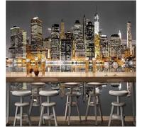 Papel Tapiz Fotográfico 3D Paisaje Nocturno De La Arquitectura De La Ciudad De Nueva York Papel Pintado Panorámico,Murales Decoración Pared Para Cuarto De Niño,Salón,Oficina-350X256Cm
