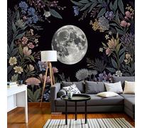 Papel Tapiz Fotográfico 3D Parterres Flores Bajo Cielo Nocturno 300x210cm Papel Pintado Panorámico Noche Romántica Misteriosa Fondo De Pantalla Decoración De Pared para Cuarto Oficina Salón, Negro