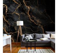 Papel Tapiz Fotográfico 3D Patrones De Grietas Naturales 400 × 280 Cm Papel Pintado Panorámico, Mármol De Lujo Murales Decoración Pared Moderna Para Cuarto De Niño, Salón, Oficina,Negro