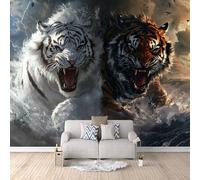 Papel Tapiz Fotográfico 3D Pelea De Tigres 300x256 cm Papel Pintado Panorámico, Relámpago Marino Murales Decoración Pared Moderna para Cuarto de Niño, Salón, Oficina