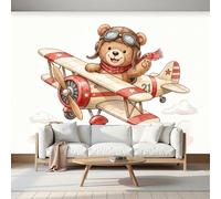 Papel Tapiz Fotográfico 3D Piloto Pequeño Oso 250Anx175Al cm Papel Pintado Panorámico, Animales De Dibujos Animados Murales Decoración Pared Moderna para Cuarto de Niño, Salón