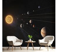 Papel Tapiz Fotográfico 3D, Planetas Negro Papel Tapiz Tela de Seda, Sala de Estar Dormitorio Universo Del Sistema Solar Póster Decoración de Pared, 150Anx105Al cm Mural De Panorámico